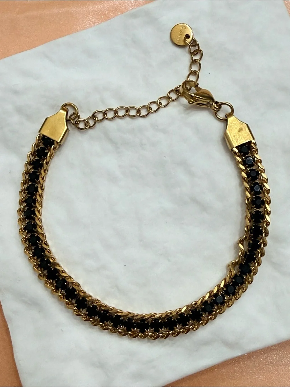 Gold Plated and Black Braided Chain Bracelet - Women Jewelry